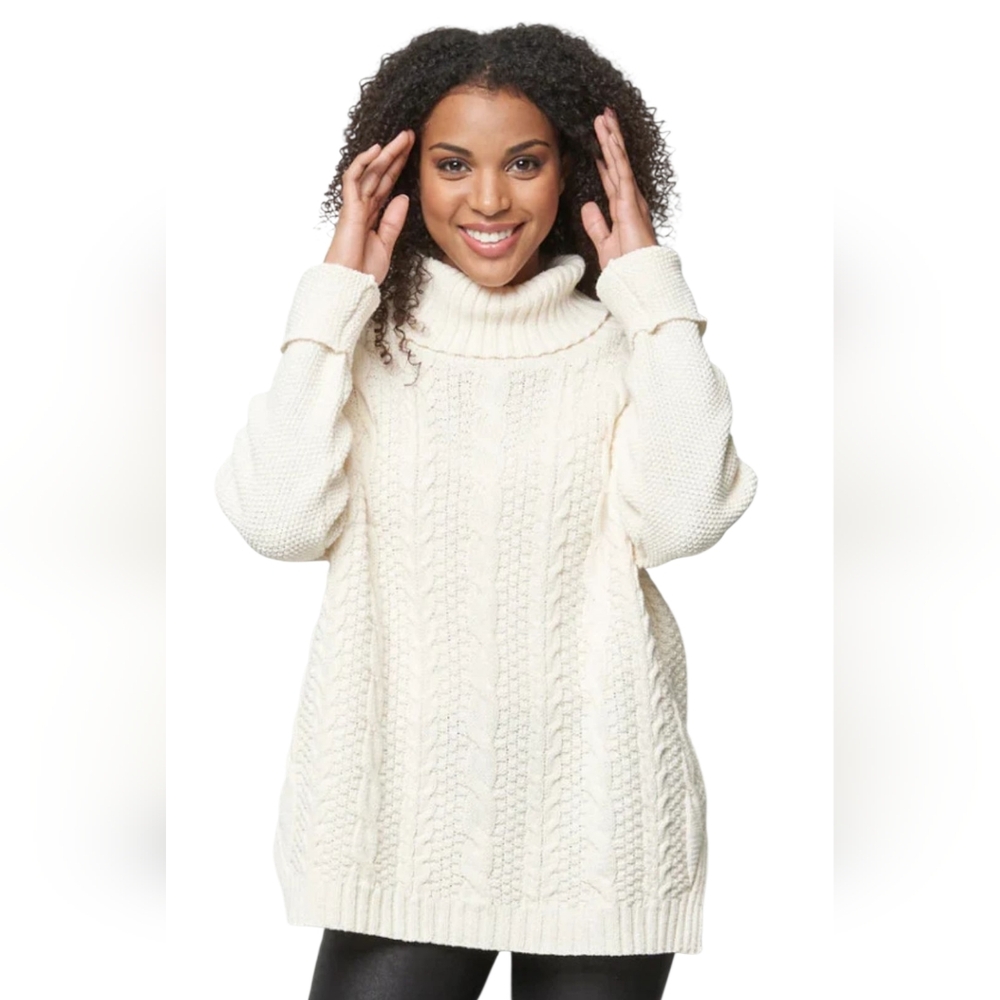 Parkhurst Emily Eco Cotton Turtleneck Cream Chunky Cable-Knit Sweater Womens XL - Picture 17 of 17